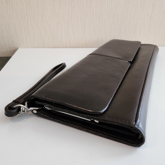 Vintage 90s ALFANI Genuine Espresso Leather Wristlet/Clutch w/Strap - Picture 6 of 12